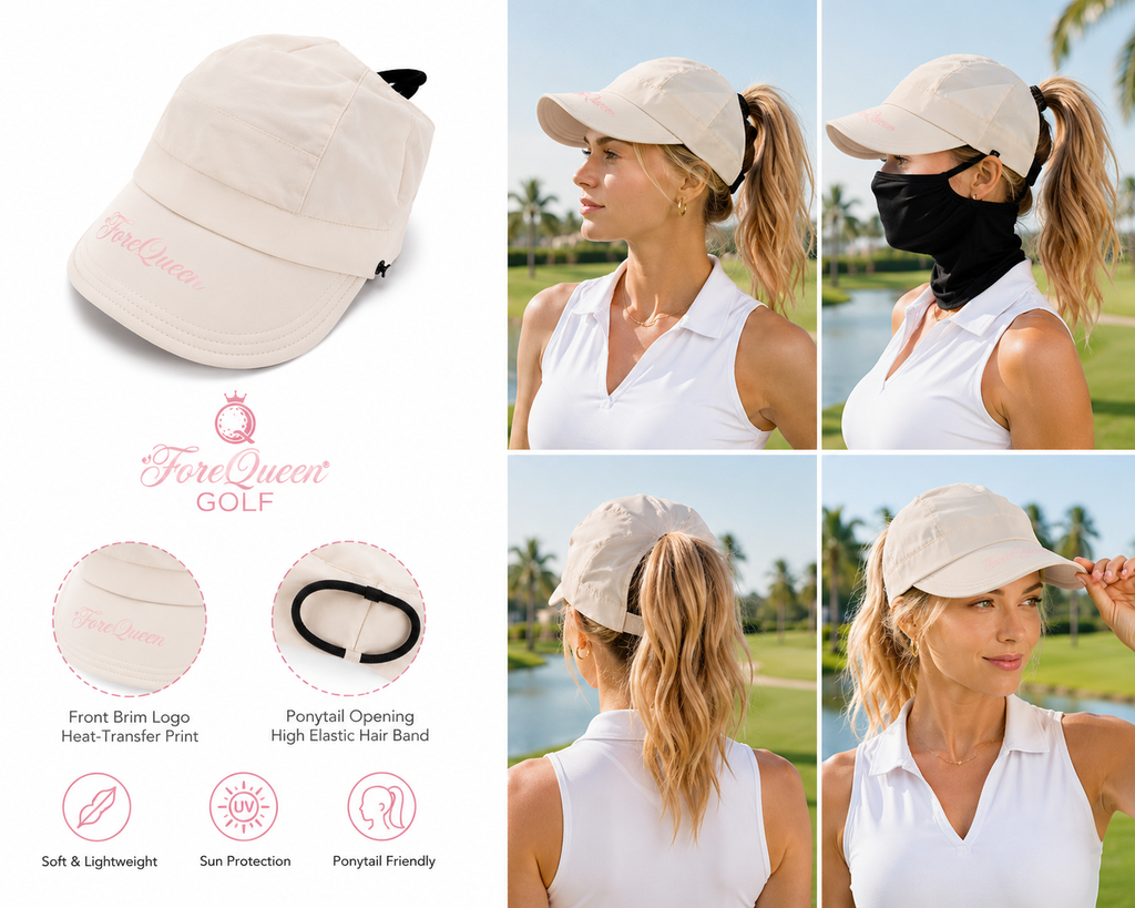 ForeQueen Soft-Brim Ponytail Golf Cap – Ivory