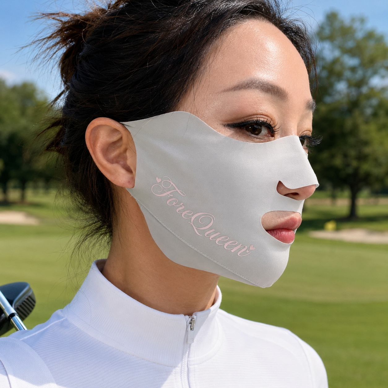 FQ Golf Women’s UPF 50+ Open-Face Sun Protection Mask - Cool Light Gray
