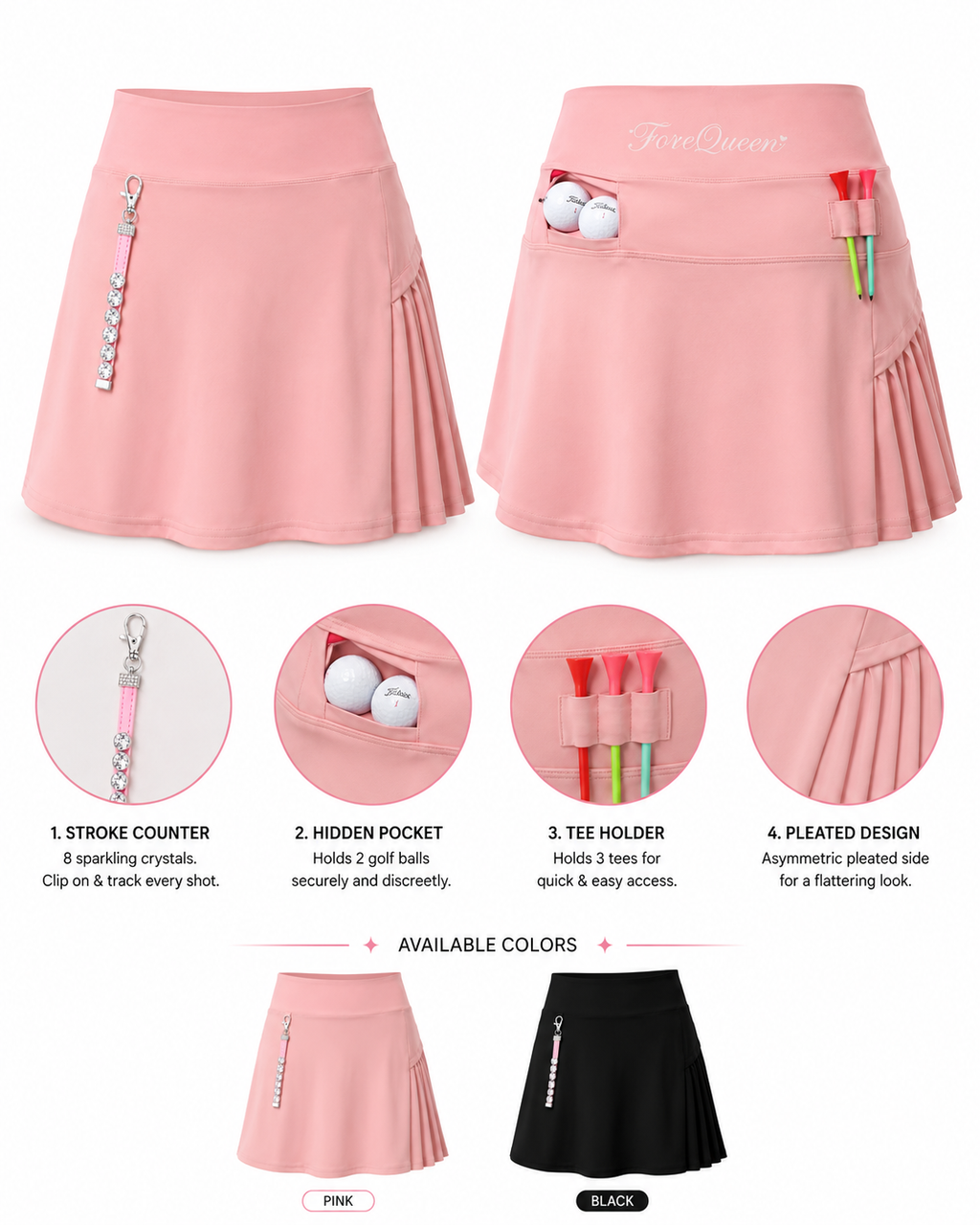 ForeQueen Golf Women’s High-Waisted Pleated Golf Skort with Built-In Shorts