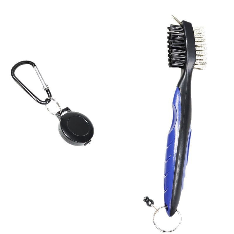 ForeQueen Dual-Bristle Golf Club Cleaning Brush with Retractable Carabiner Clip – 6 Colors