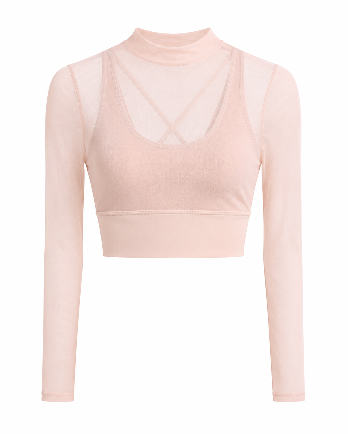 ForeQueen petite Mesh Long-Sleeve Golf Crop Top – Blush Pink