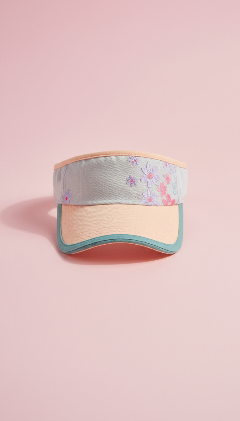 Peach-accented sun shield golf visor