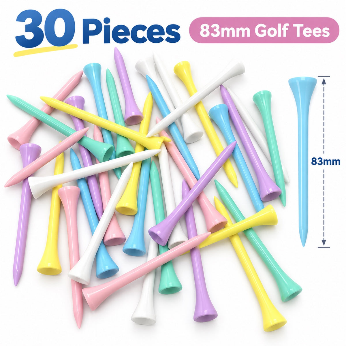 ForeQueen Golf Pastel Long Tees — 83 mm | 30-Pack