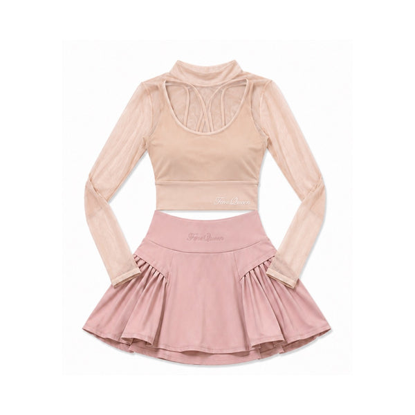 ForeQueen Petite Mesh Long-Sleeve Golf Crop Top – Blush Pink